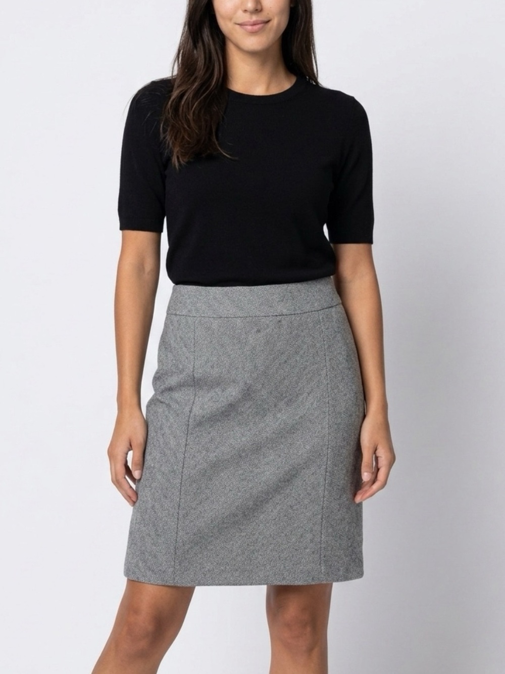 Ann Taylor Classic Gray Herringbone Wool-Blend A-Line Skirt
